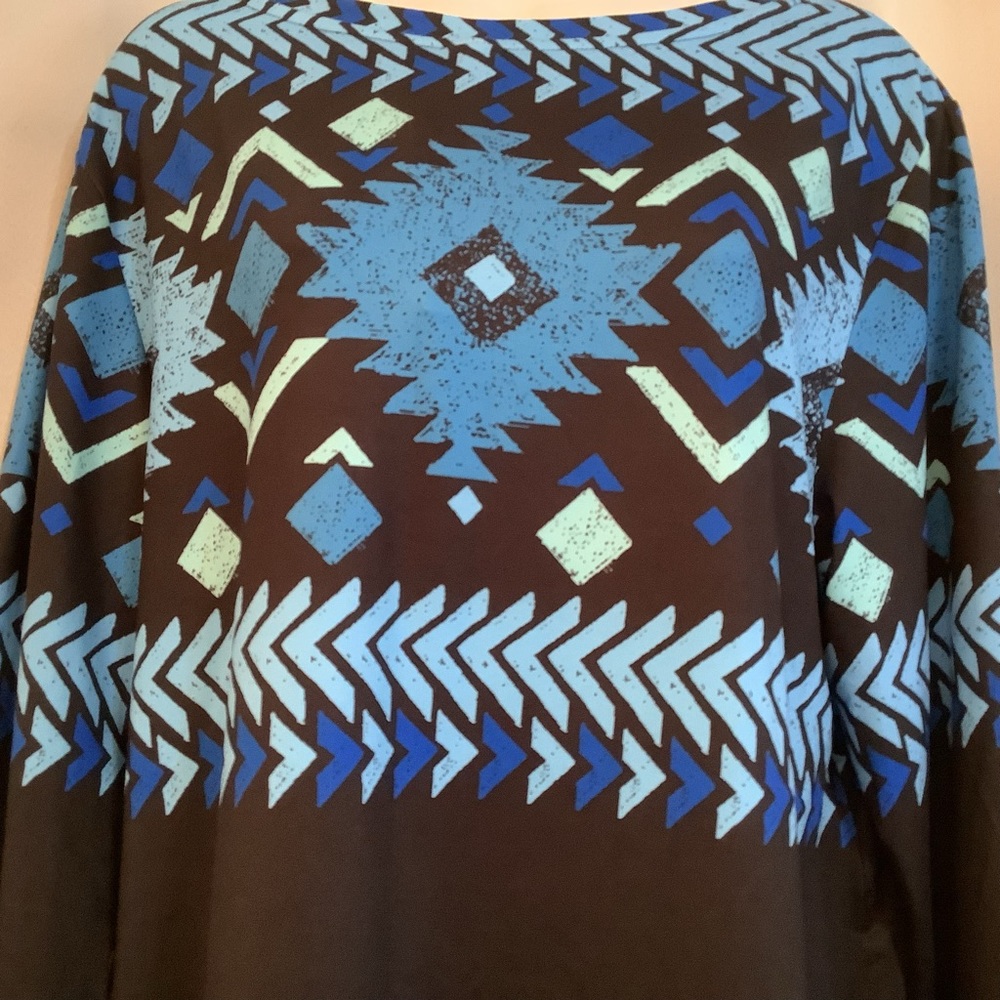 NANU Tunic Women’s 1X Long Sleeve Abstract Pattern Black/Blue - Picture 3 of 12